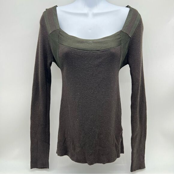 Gucci Olive and Brown Long Sleeve Ribbed Knit Top Shirt Made in Italy-Size L - Picture 1 of 12